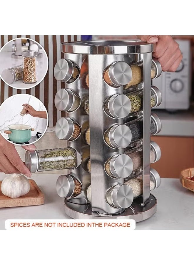 EETU Revolving Spice Rack,Stainless Steel Spice Organizer With 20 Spice Jars,Standing Cabinet Seasoning Tower For Kitchen,Spice Containers Organizer Holder Set, Suitable For Countertop Cabinet - Image 5